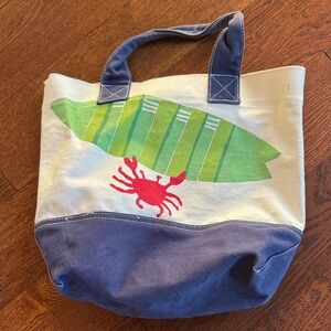 Pottery Barn Kids Canvas Tote Bag with Crab and Surfboard Design